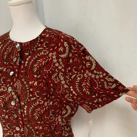 3/$25 Vtg JENNIFER MOORE Silk Paisley Floral Black Pearl Buttons Blouse Top - Picture 5 of 14